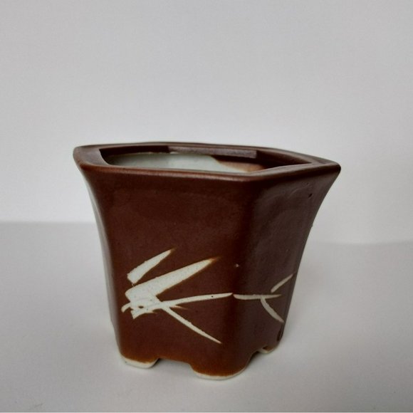 Ceramic Succulent Planter, Asian Bamboo design, Vintage Planter Bonsai Plant Pot - Picture 2 of 5